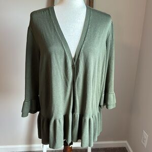 Lane Bryant Green Button Up Cardigan with Ruffles Size 18/20 and New with Tags